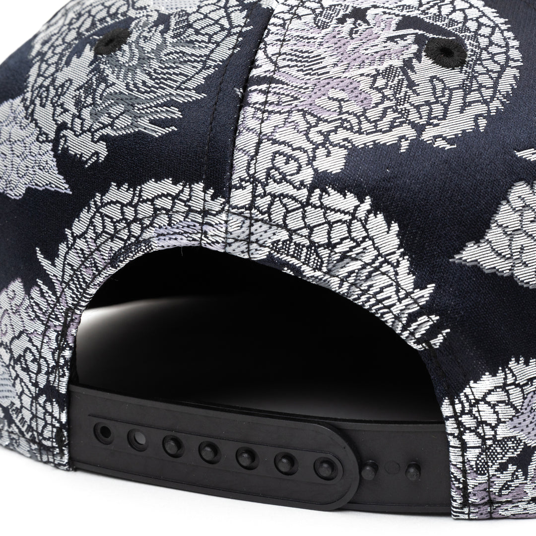 Kimono Fabric Cap - Black Background Silver Dragon