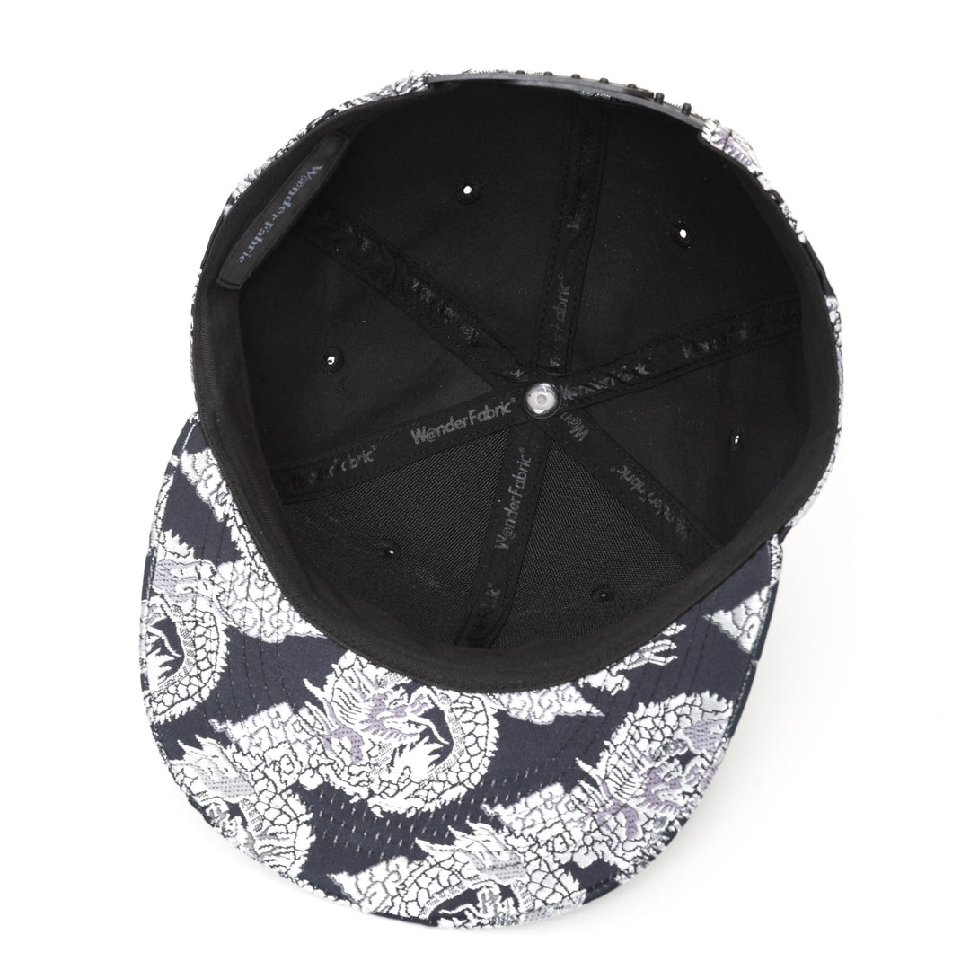 Kimono Fabric Cap - Black Background Silver Dragon