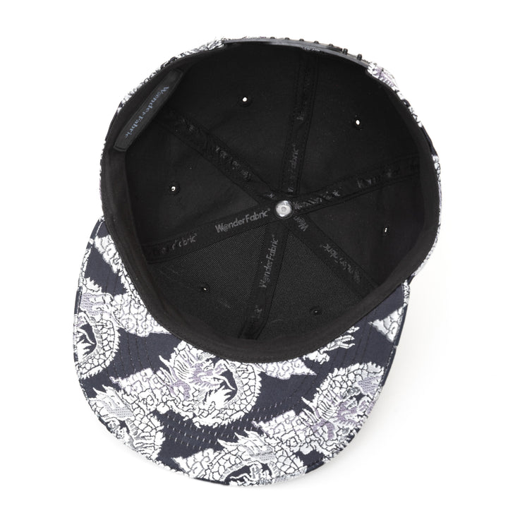Kimono Fabric Cap - Black Background Silver Dragon