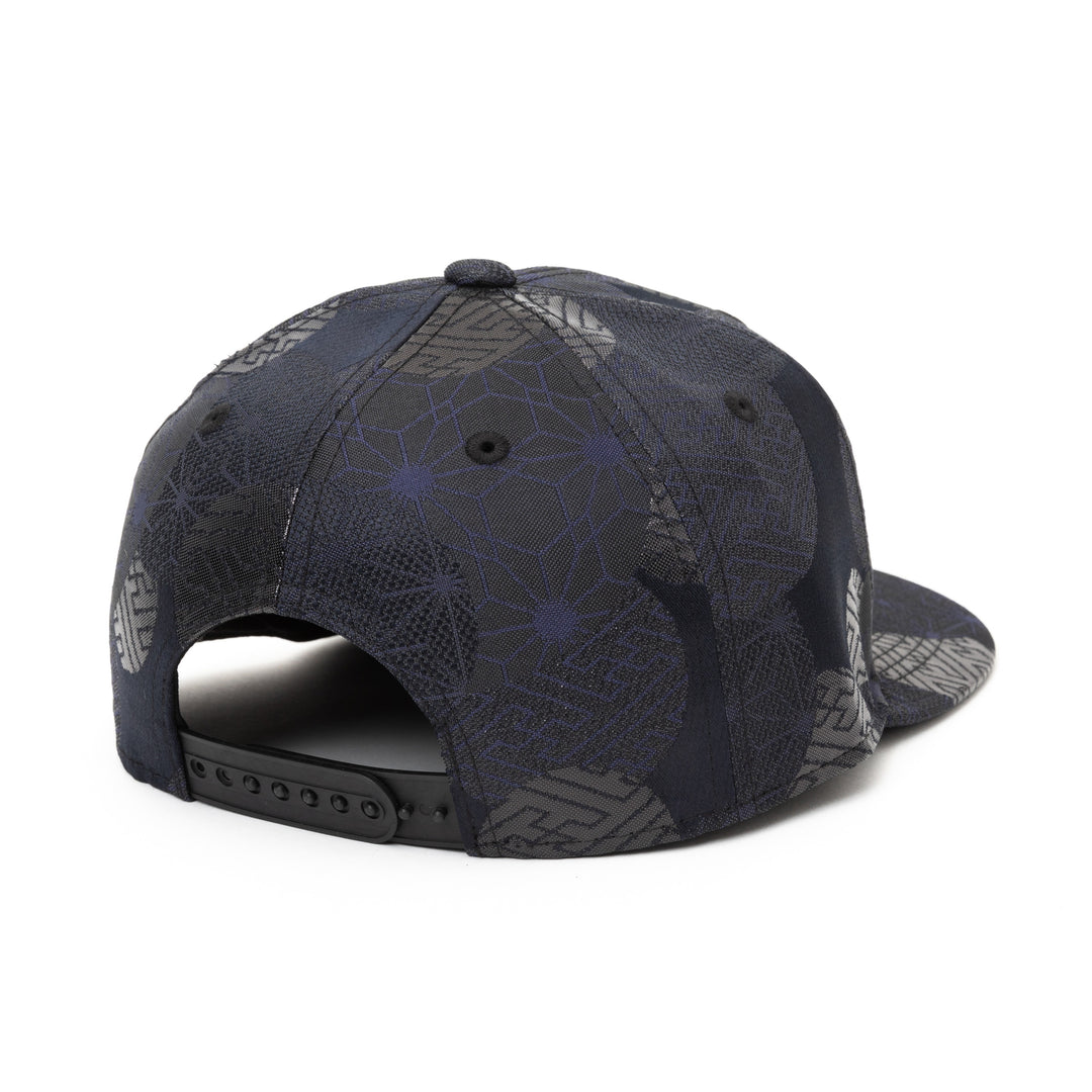 Kimono Fabric Cap - Black Asa-no-ha Pattern Fabric