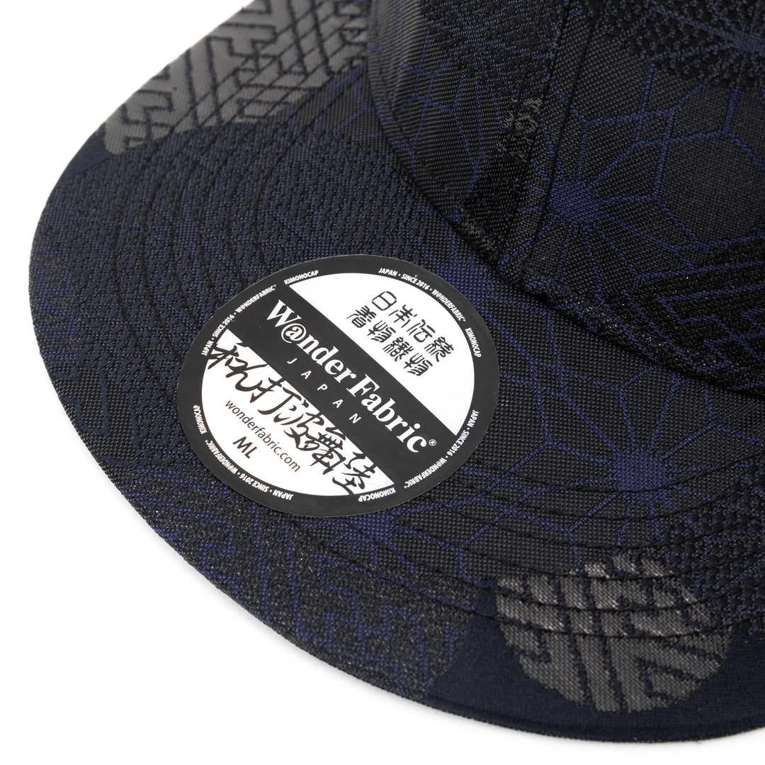 Kimono Fabric Cap - Black Asa-no-ha Pattern Fabric