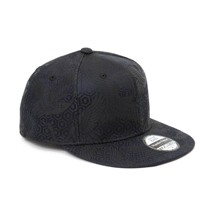 Kimono Fabric Cap - Black Background Crane