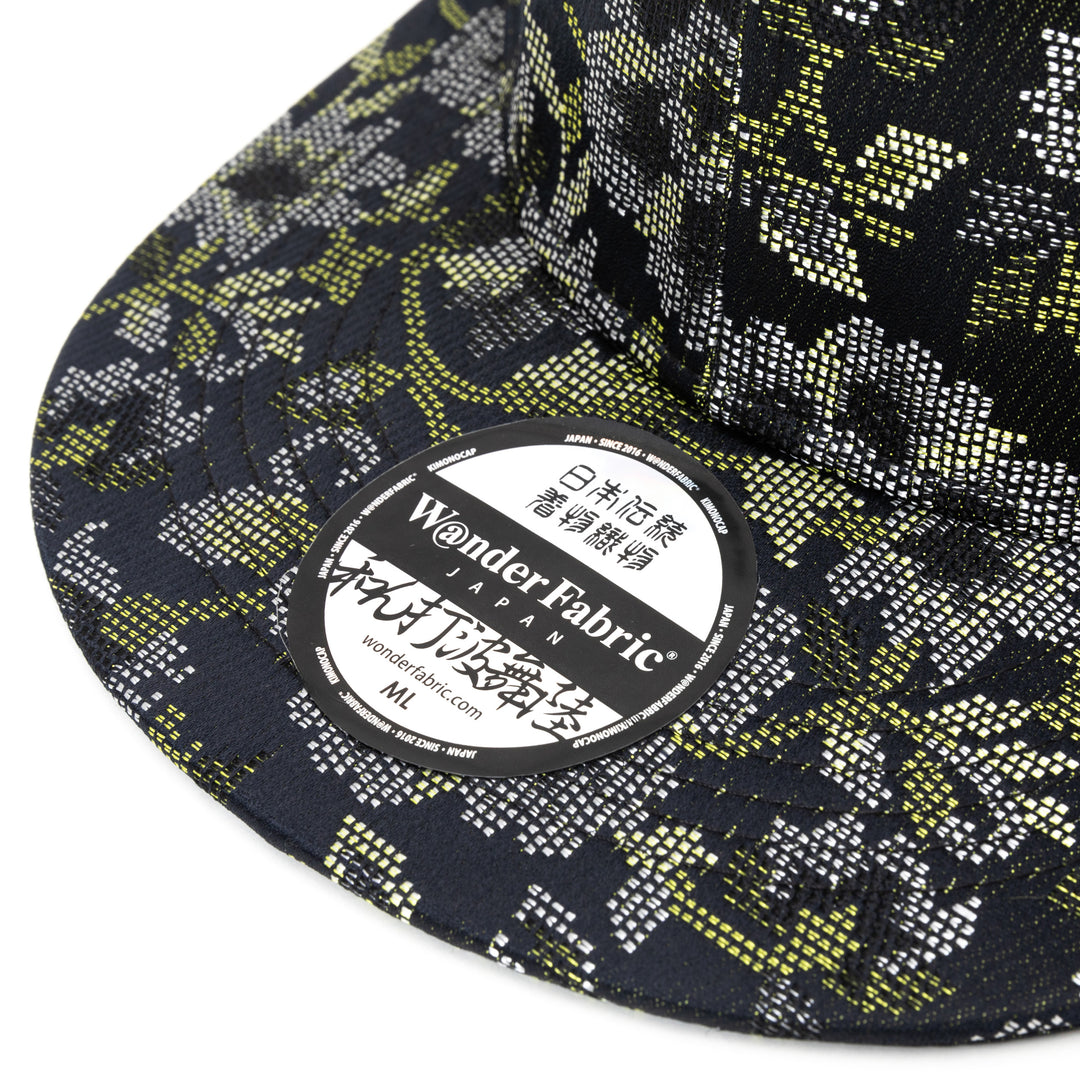 Kimono Fabric Cap - Black Background Karakusa Floral