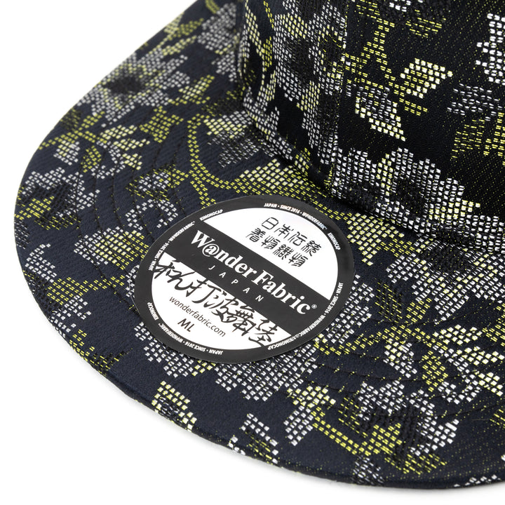 Kimono Fabric Cap - Black Background Karakusa Floral
