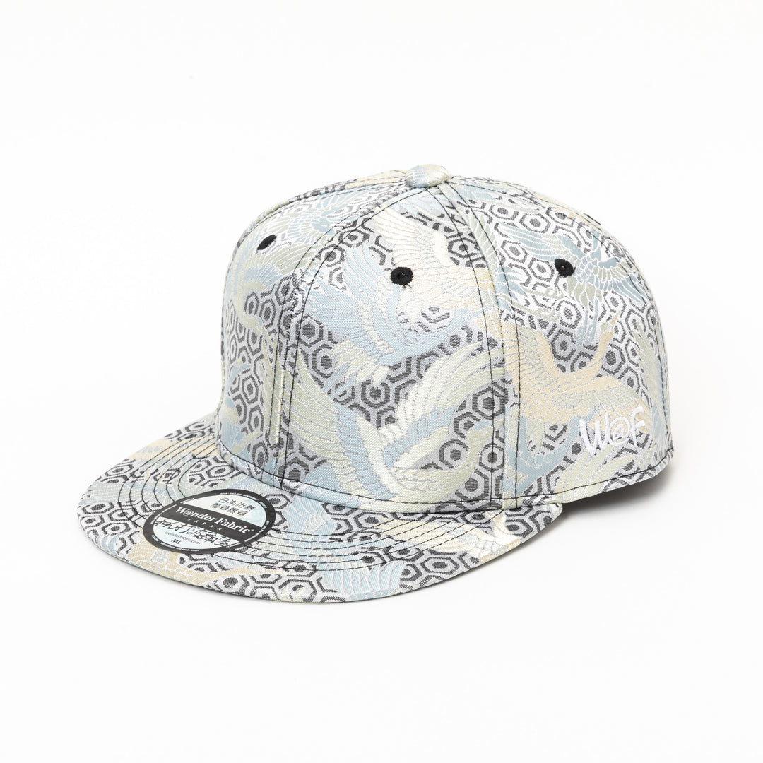 Kimono Fabric Cap - Silver Background  White Crane