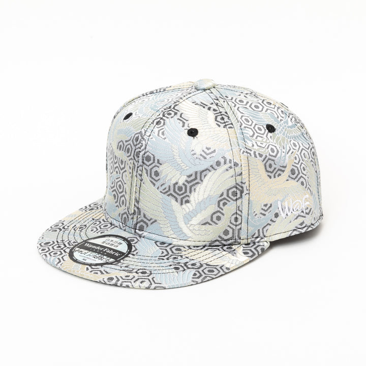 Kimono Fabric Cap - Silver Background  White Crane
