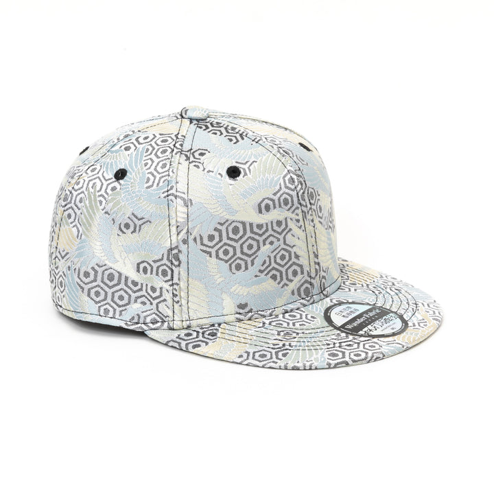 Kimono Fabric Cap - Silver Background  White Crane