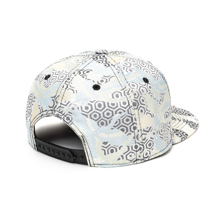 Kimono Fabric Cap - Silver Background  White Crane