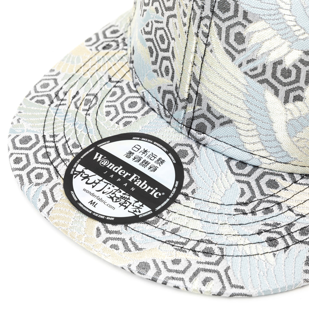 Kimono Fabric Cap - Silver Background  White Crane