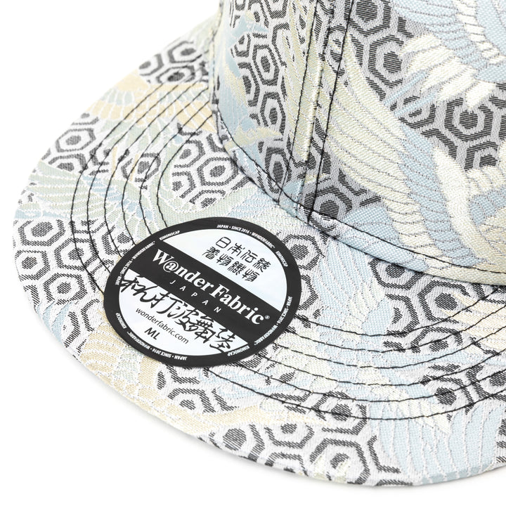 Kimono Fabric Cap - Silver Background  White Crane