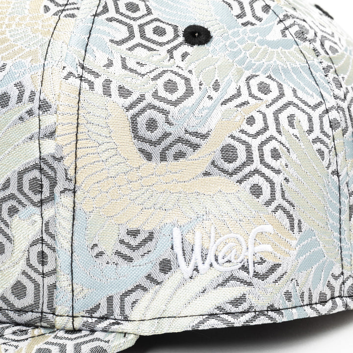 Kimono Fabric Cap - Silver Background  White Crane