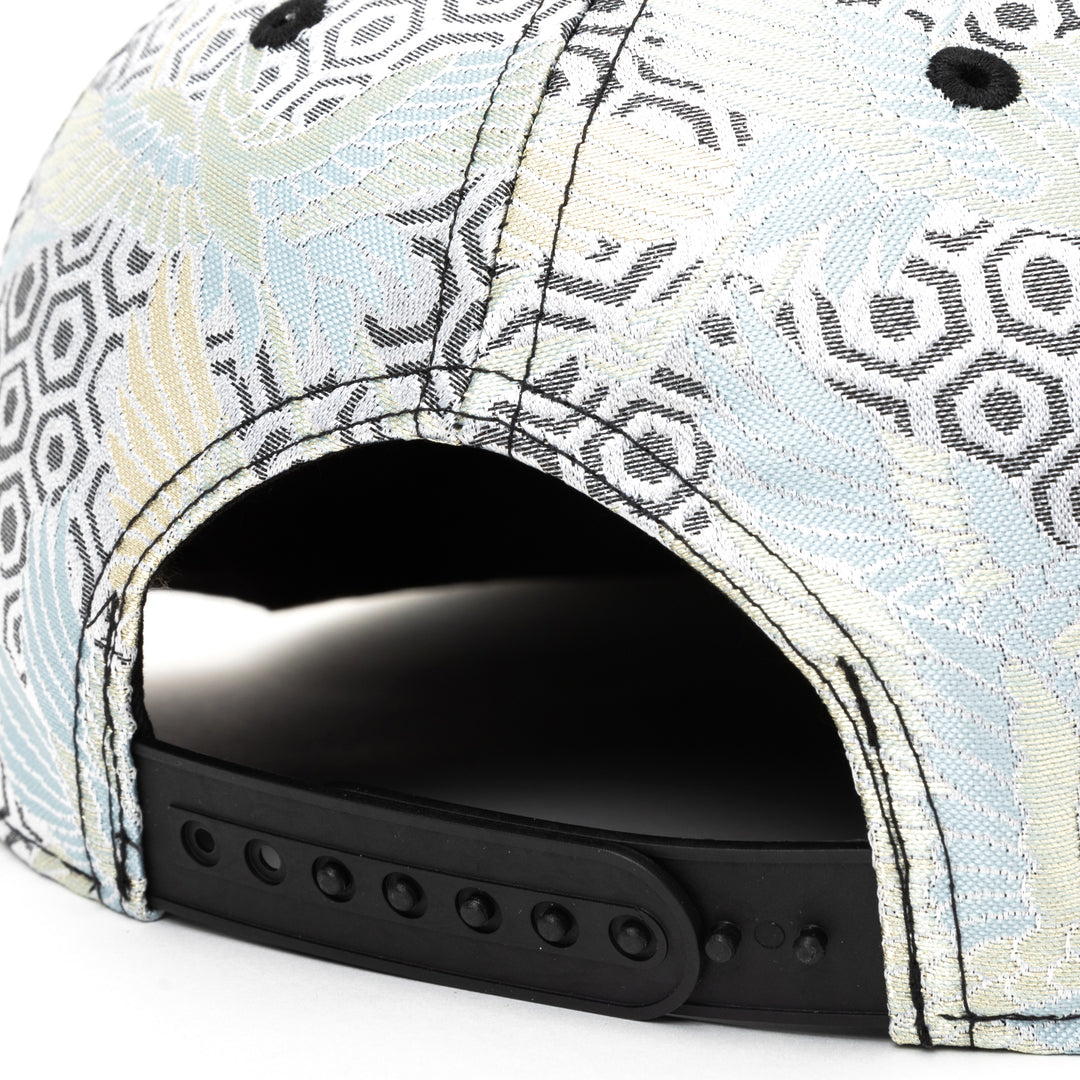 Kimono Fabric Cap - Silver Background  White Crane