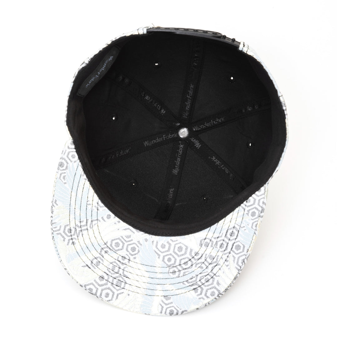Kimono Fabric Cap - Silver Background  White Crane
