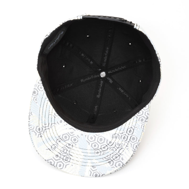 Kimono Fabric Cap - Silver Background  White Crane