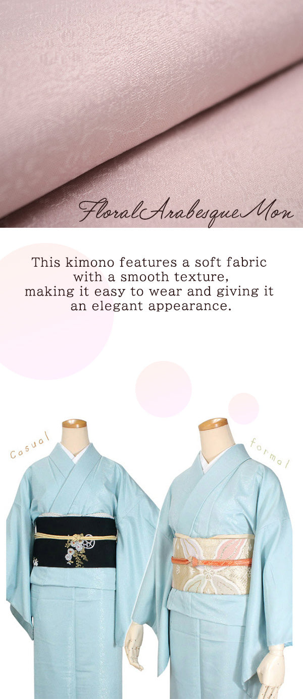 Washable IROMUJI Kimono  tailored Kimono for TEA ceremony (FloralArabesqueMon)【M/L】