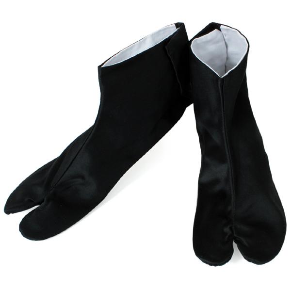 Men's Cotton Japanese Kimono Tabi Socks with 4 Kohaze Clasps Black Satin