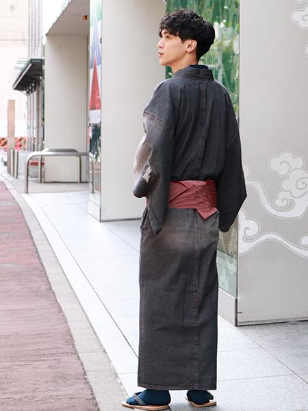 Men's Denim Unlined Kimono with Pockets Black: Japanese Traditional Clothes