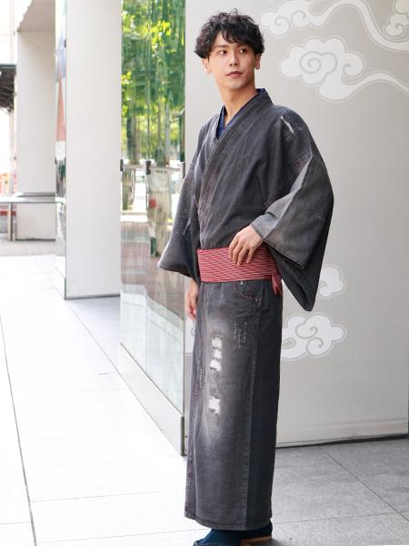 Men's Denim Unlined Kimono with Pockets Black: Japanese Traditional Clothes