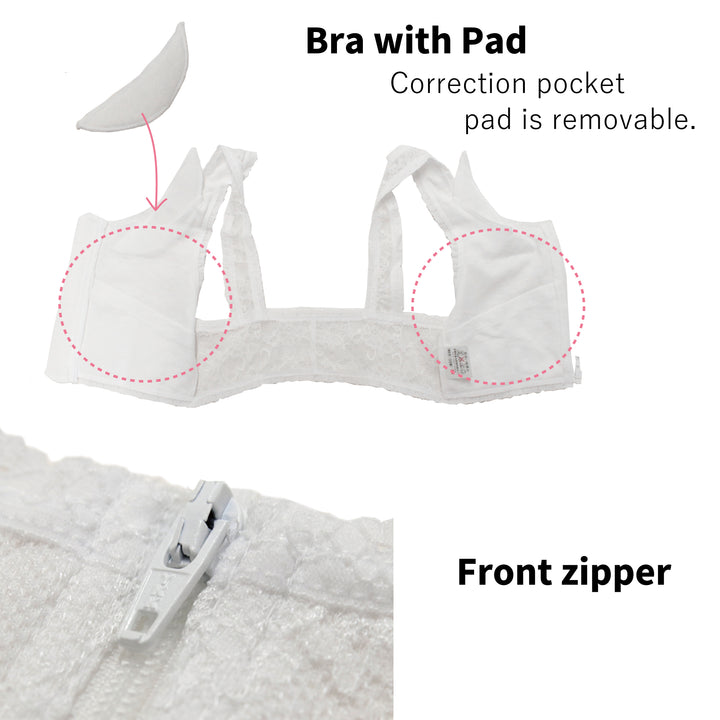 Women's stretch kimono bra underwear front fastener with pocket and correction pad