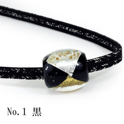 Obijime Kimono Cord With Glass Beads Gold & Silver Obidome - Black
