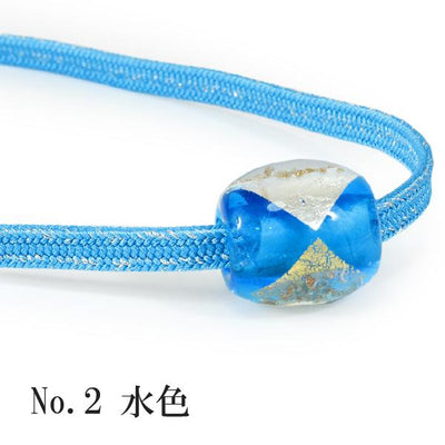 Obijime Kimono Cord With Glass Beads Gold & Silver Obidome - Light Blue