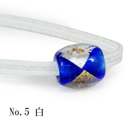 Obijime Kimono Cord With Glass Beads Gold & Silver Obidome - White