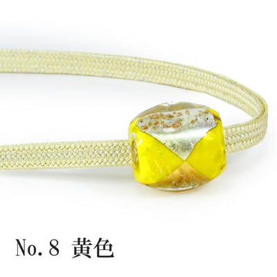 Obijime Kimono Cord With Glass Beads Gold & Silver Obidome - Yellow