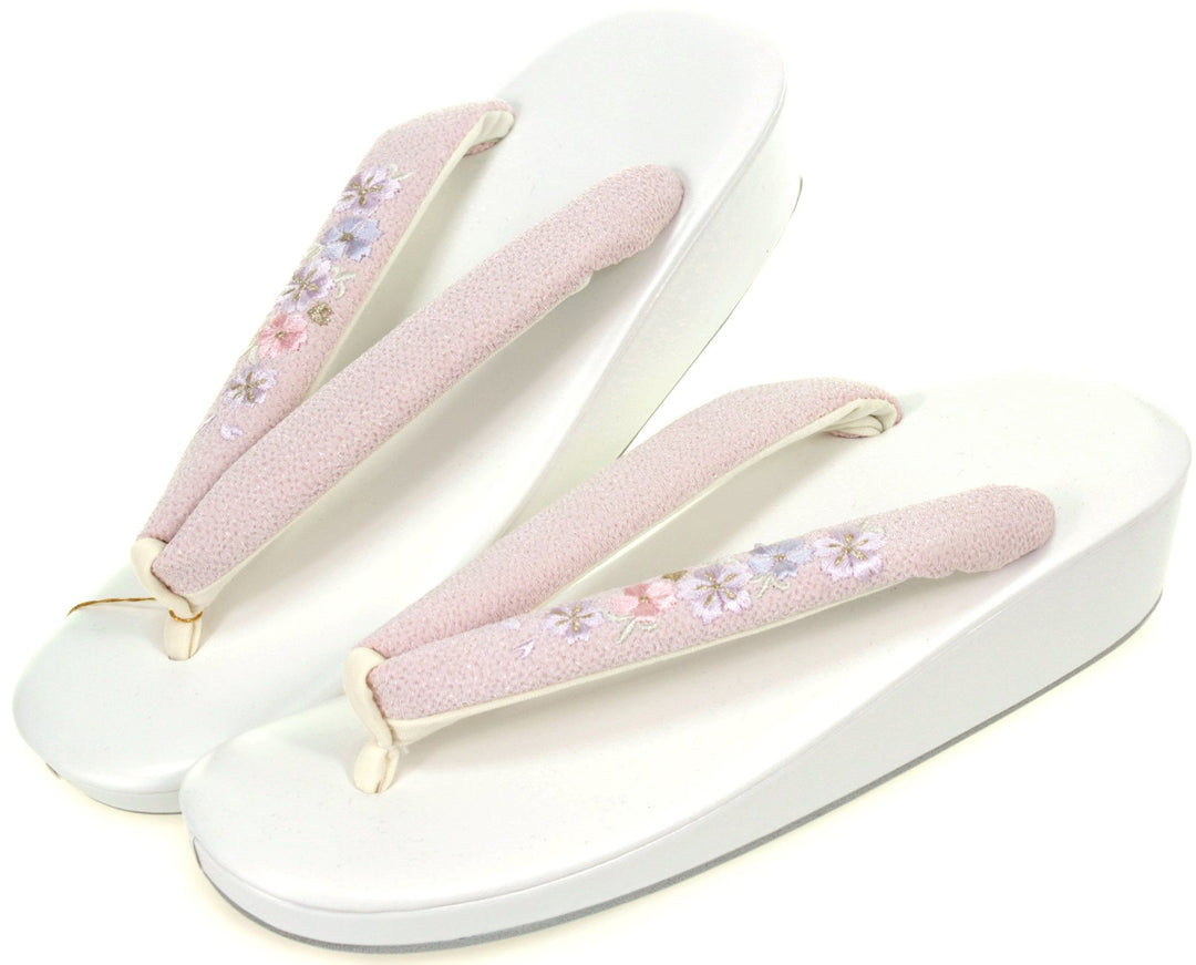 Womens Zori Casual Urethane Embroidery Hanao White x Light Pink 22.5-24.5cm