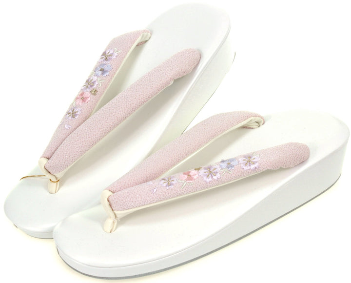 Womens Zori Casual Urethane Embroidery Hanao White x Light Pink 22.5-24.5cm