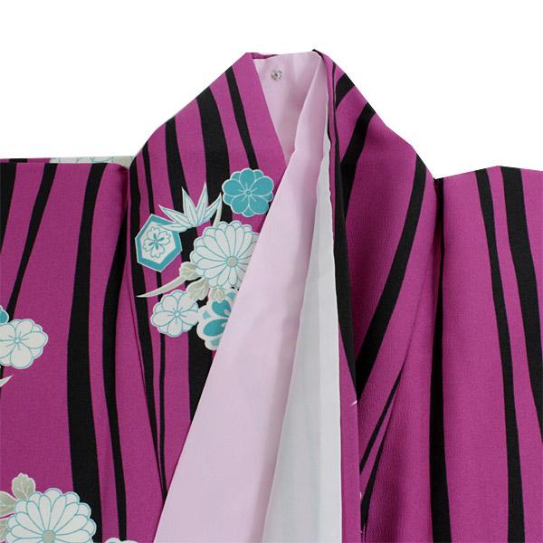 Women's Washable Nishakusode Kimono for Hakama -Purple Curvy Lines Reineckea Carnea Flowers