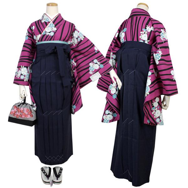 Women's Washable Nishakusode Kimono for Hakama -Purple Curvy Lines Reineckea Carnea Flowers