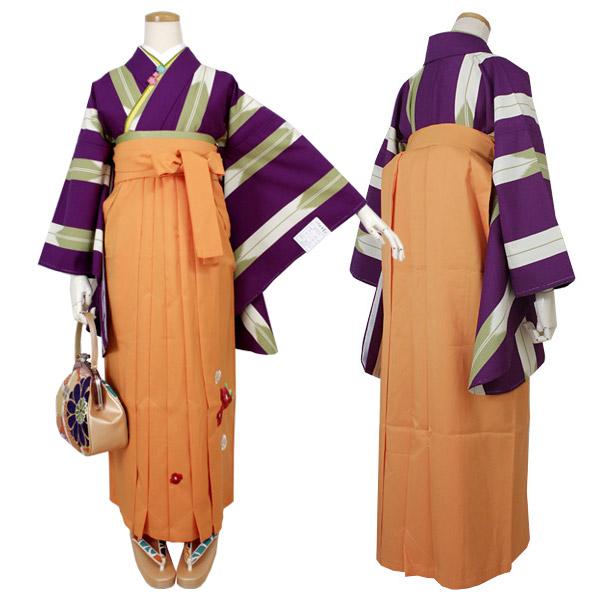 Women's Washable Nishakusode Kimono for Hakama -  Purple Arrow Feathers Stripe