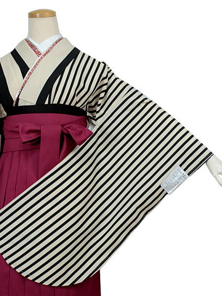 Women's Washable Nishakusode Kimono for Hakama - Black x Ivory Stripe