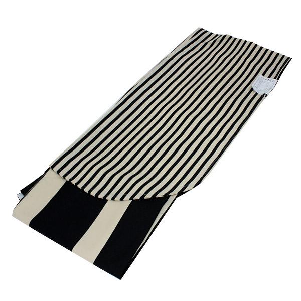 Women's Washable Nishakusode Kimono for Hakama - Black x Ivory Stripe