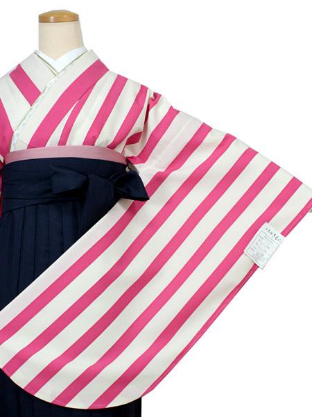 Women's Washable Nishakusode Kimono for Hakama - Pink x Ivory Stripe