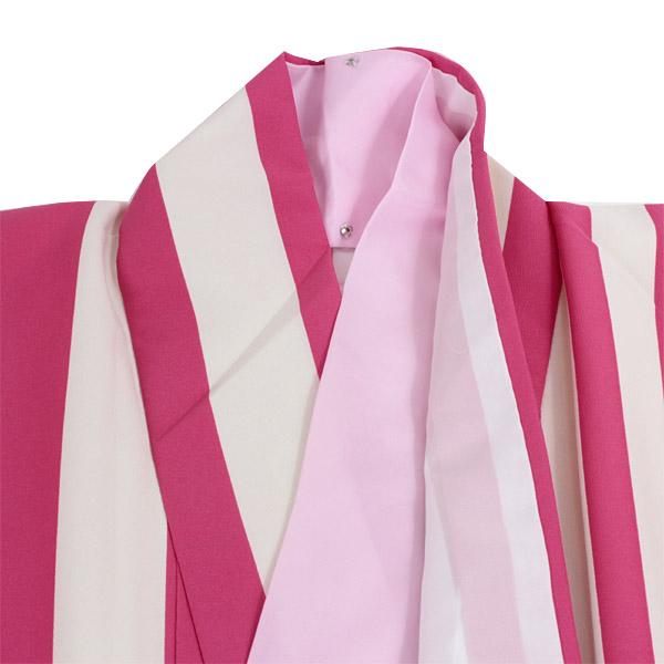 Women's Washable Nishakusode Kimono for Hakama - Pink x Ivory Stripe