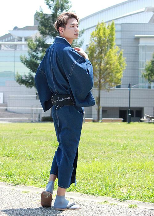 Men's Denim Unlined Kimono with Pockets Navy,Japanese Traditional