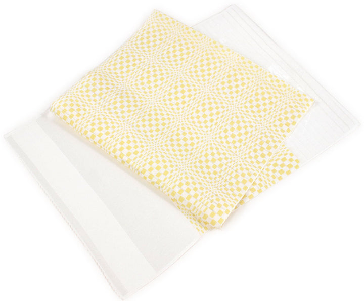 Silk Obiage,Covering Sash; Sha Leno - White x Yellow Geometric