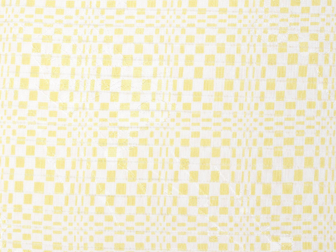 Silk Obiage,Covering Sash; Sha Leno - White x Yellow Geometric