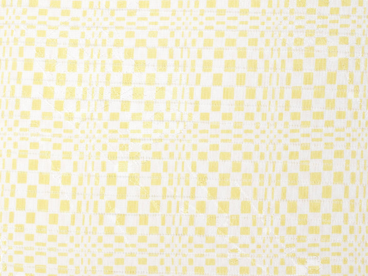 Silk Obiage,Covering Sash; Sha Leno - White x Yellow Geometric