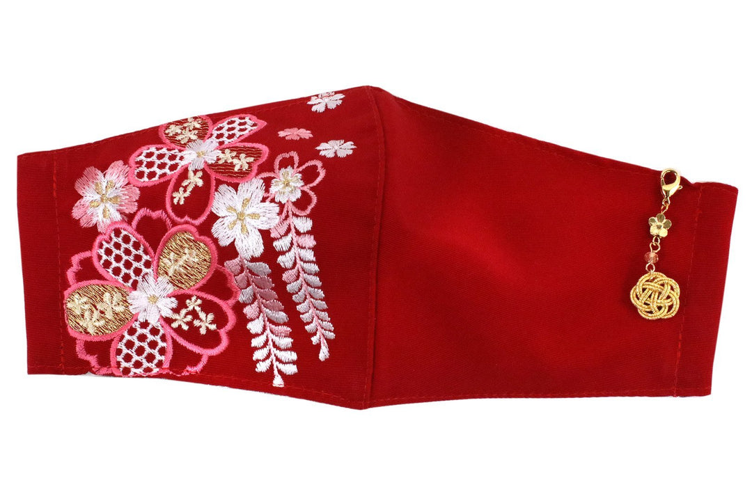 Reusable Red Color Embroidery Face Mask With Mask Charm - 7 Design Choices