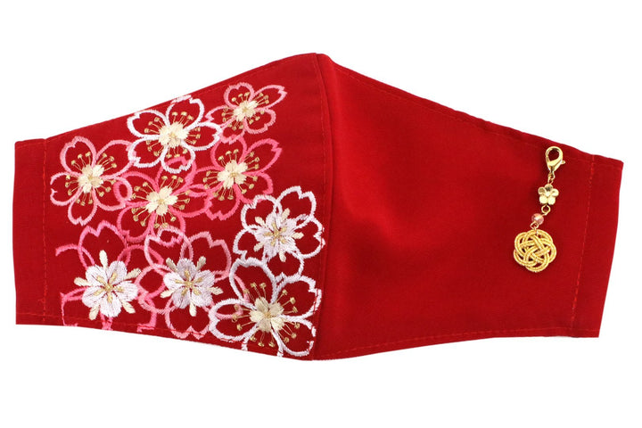 Reusable Red Color Embroidery Face Mask With Mask Charm - 7 Design Choices