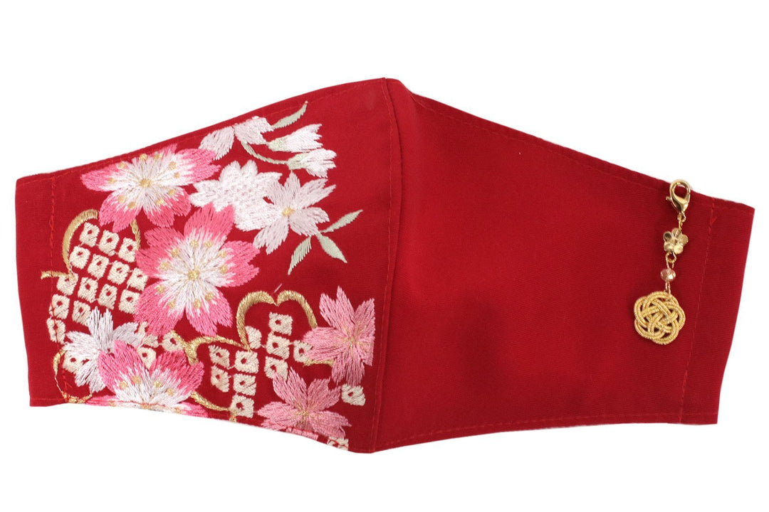 Reusable Red Color Embroidery Face Mask With Mask Charm - 7 Design Choices