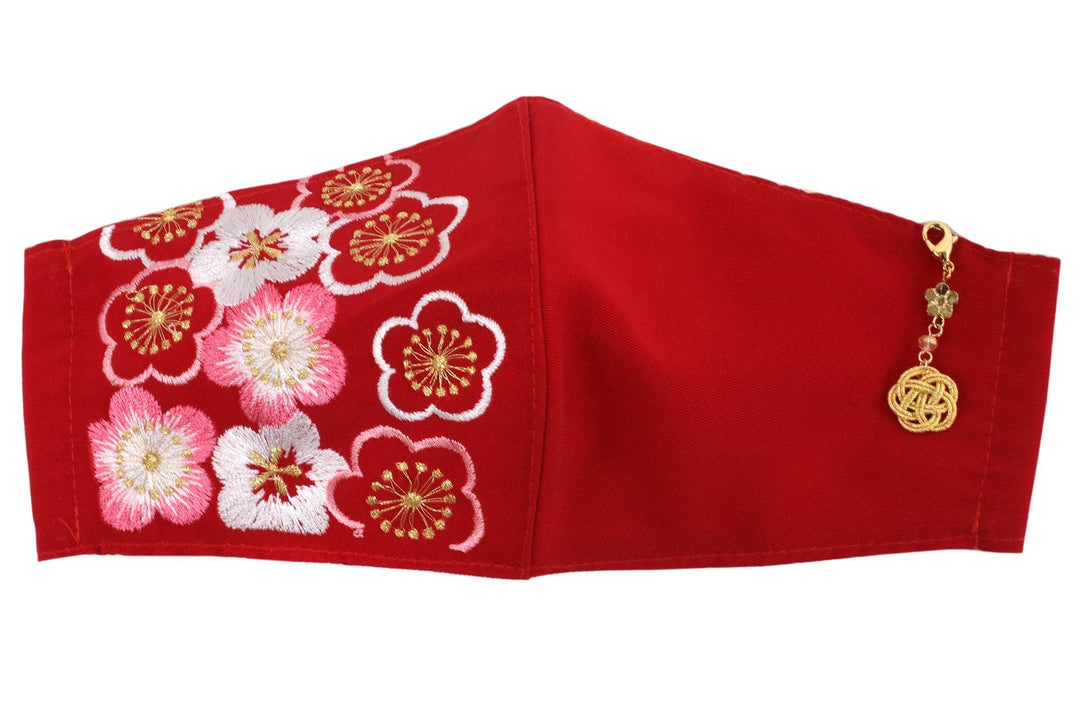 Reusable Red Color Embroidery Face Mask With Mask Charm - 7 Design Choices