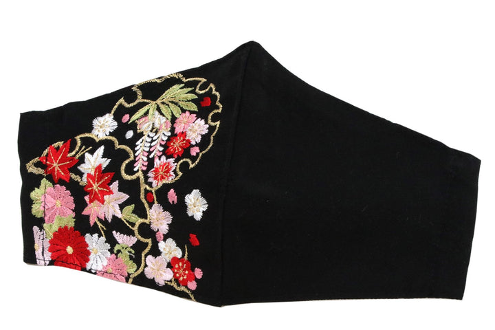 Reusable Black Color Embroidery Face Mask With Mask Charm - 7 Design Choices