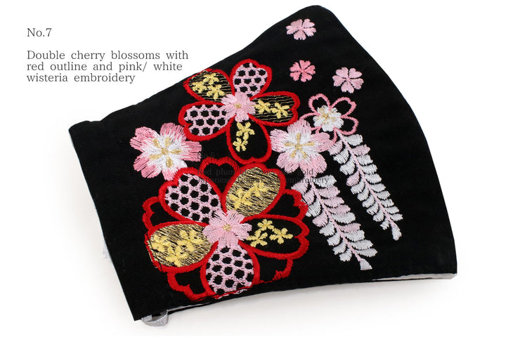 Reusable Black Color Embroidery Face Mask With Mask Charm - 7 Design Choices