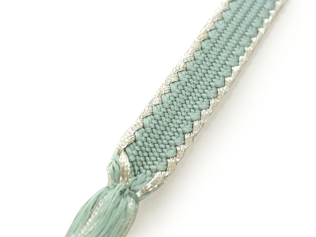 Silk Obijime Kimono Cord/ Kimono Accessory, Mint Green Silver