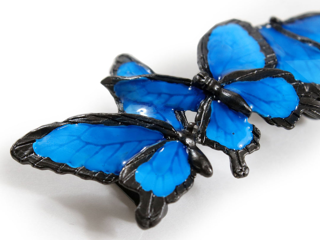 Obidome Sash Clip, Japanese Kimono Accessory - Blue Mountain Butterfly