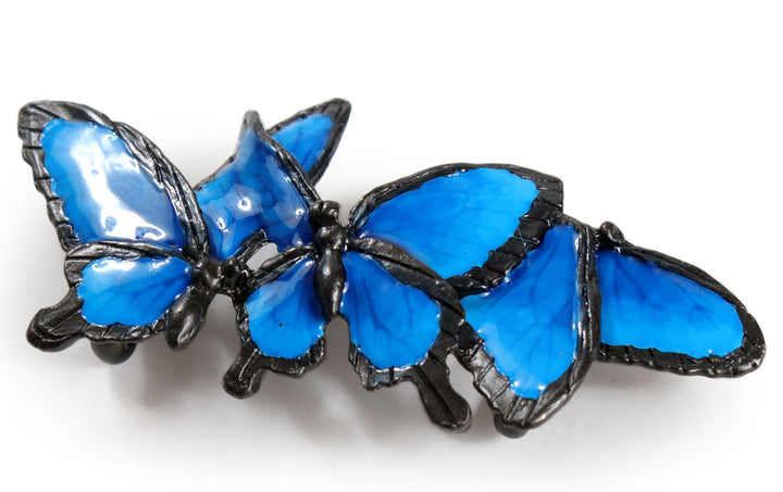 Obidome Sash Clip, Japanese Kimono Accessory - Blue Mountain Butterfly