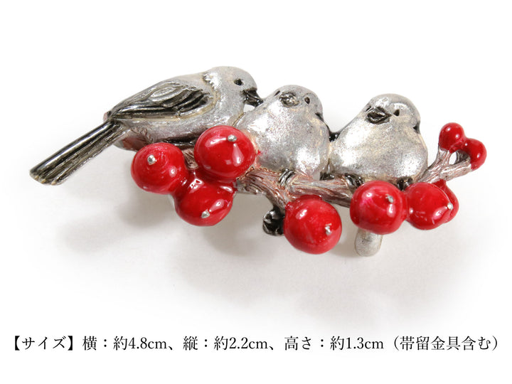 Obidome Sash Clip, Japanese Kimono Accessory - Shimaenaga Long-tailed Tit